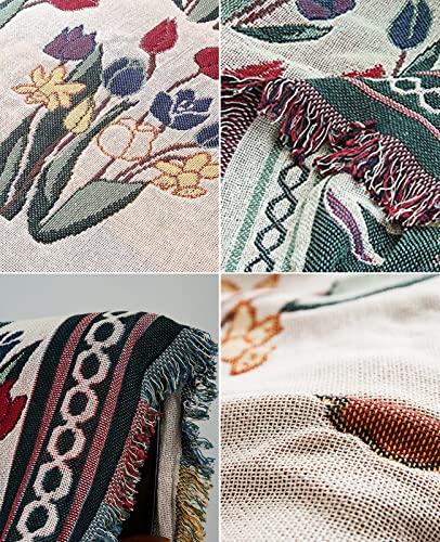 Cueerbot Boho Throw Blanket,Hippie Room Decor Tulips Double Sided Woven Blankets For Sofa Bed Rug (Colorful, 71X51Inch) #TOP6