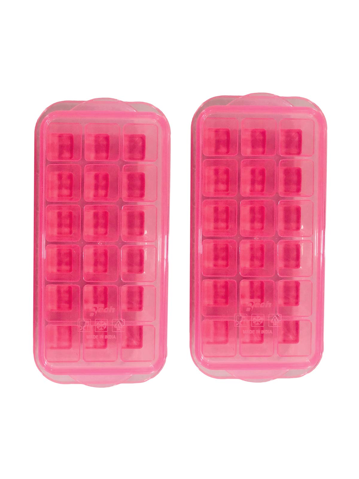 InddusHome® Small POP-UP Ice Cube Tray with Flexible Silicon Bottom and Lid, 12 Cube Trays (Multicolor - Pack of 2) Plastic