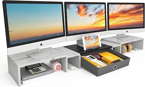 WESTREE Soporte elevador triple para monitor doble con cajón, extra grande ajustable para 2  3 monitores, solt para teléfono y tableta, soporte disponible en Yaxa Peru