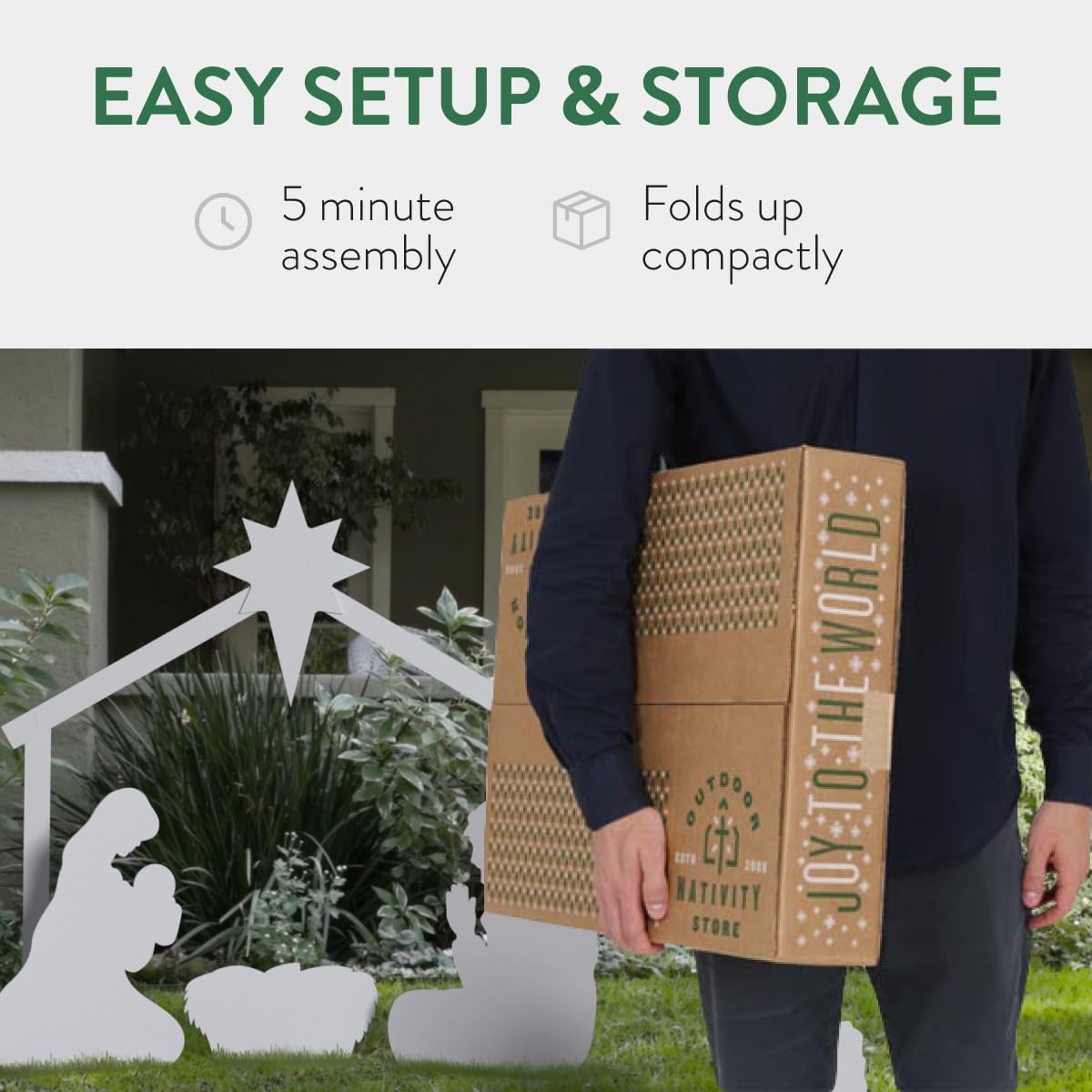 Holy Family Nativity Scene - 3 Weatherproof Nativity Set Figures for Outdoor Christmas Decoration - Easy to Assemble & Store - Standard, Colorful