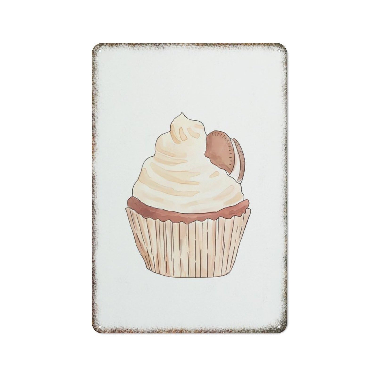 Cute Cupcake Dessert Kitchen Wall Print Retro Metal Sign Fashionable Farmhouse Garden Home Kitchen Decor Tin Plaque 8x12 Inch