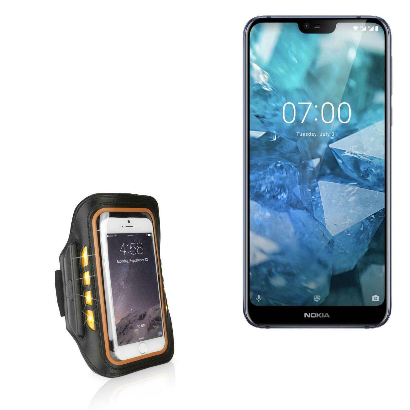 BoxWave Case for Nokia 7.1 (Case JogBrite Sports Armband, High Visibility Safety Light LED Runners Armband for Nokia 7.1 - Bold Orange
