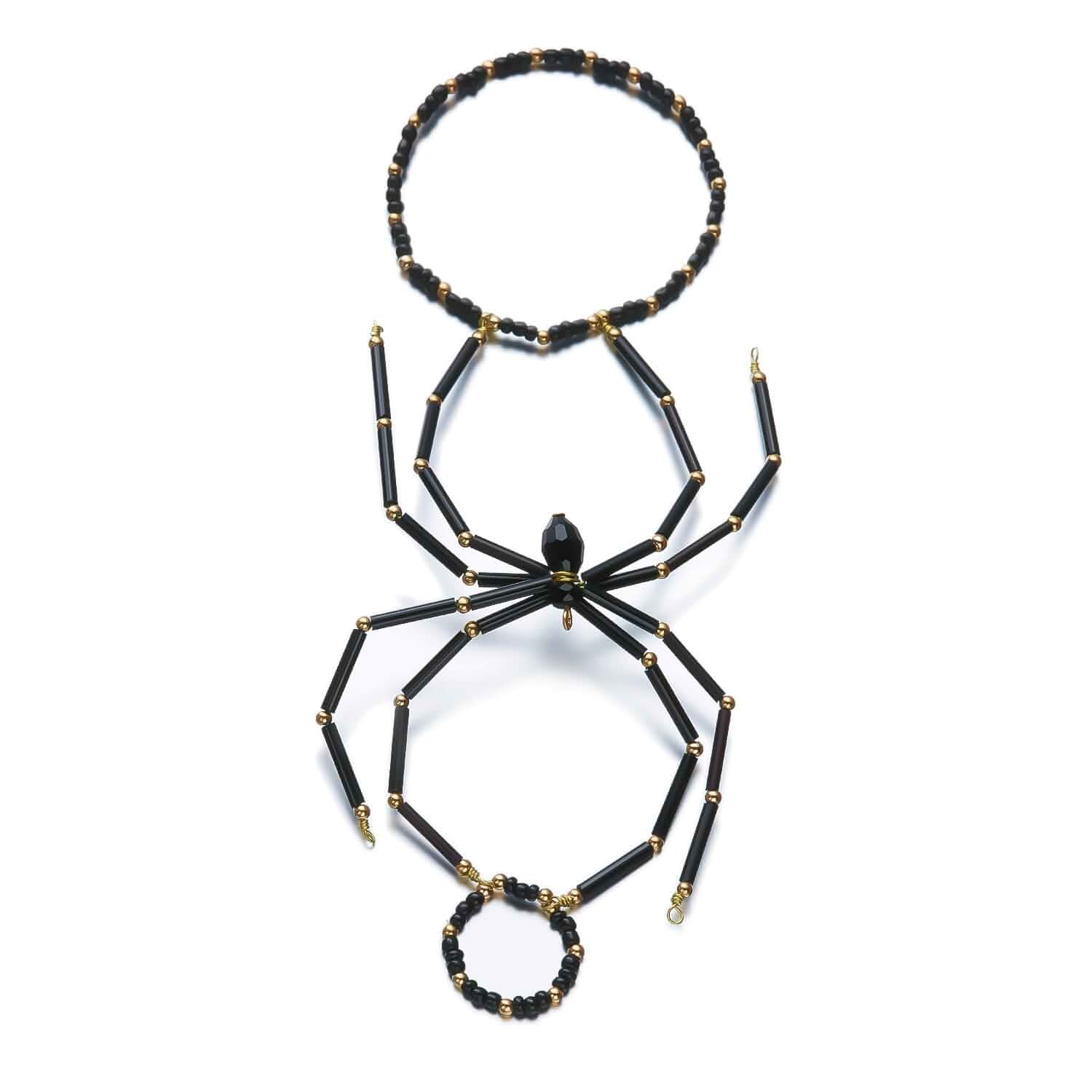 Fuqimanman2020 Halloween Beaded Spider Hand Harness Bracelet Gothic Spider Slave Bracelet Ring Hand Chain for Women Costume Jewelry