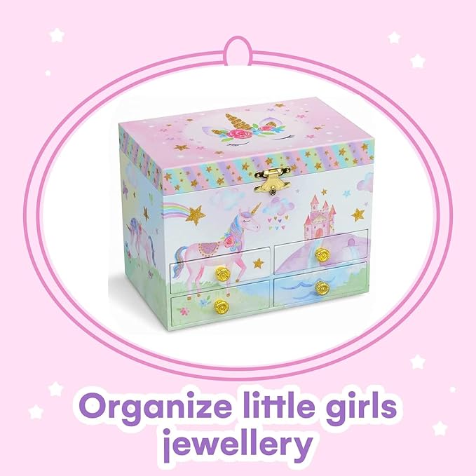 Joyero Musical con 4 Cajones para Niñas Unicornio miniatura 3