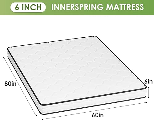 Miniatura 2 de PayLessHere Colchón híbrido de 6 pulgadas con resortes interiores y espuma, sin fibra de vidrio, colchón de resortes de firmeza media, colchón de