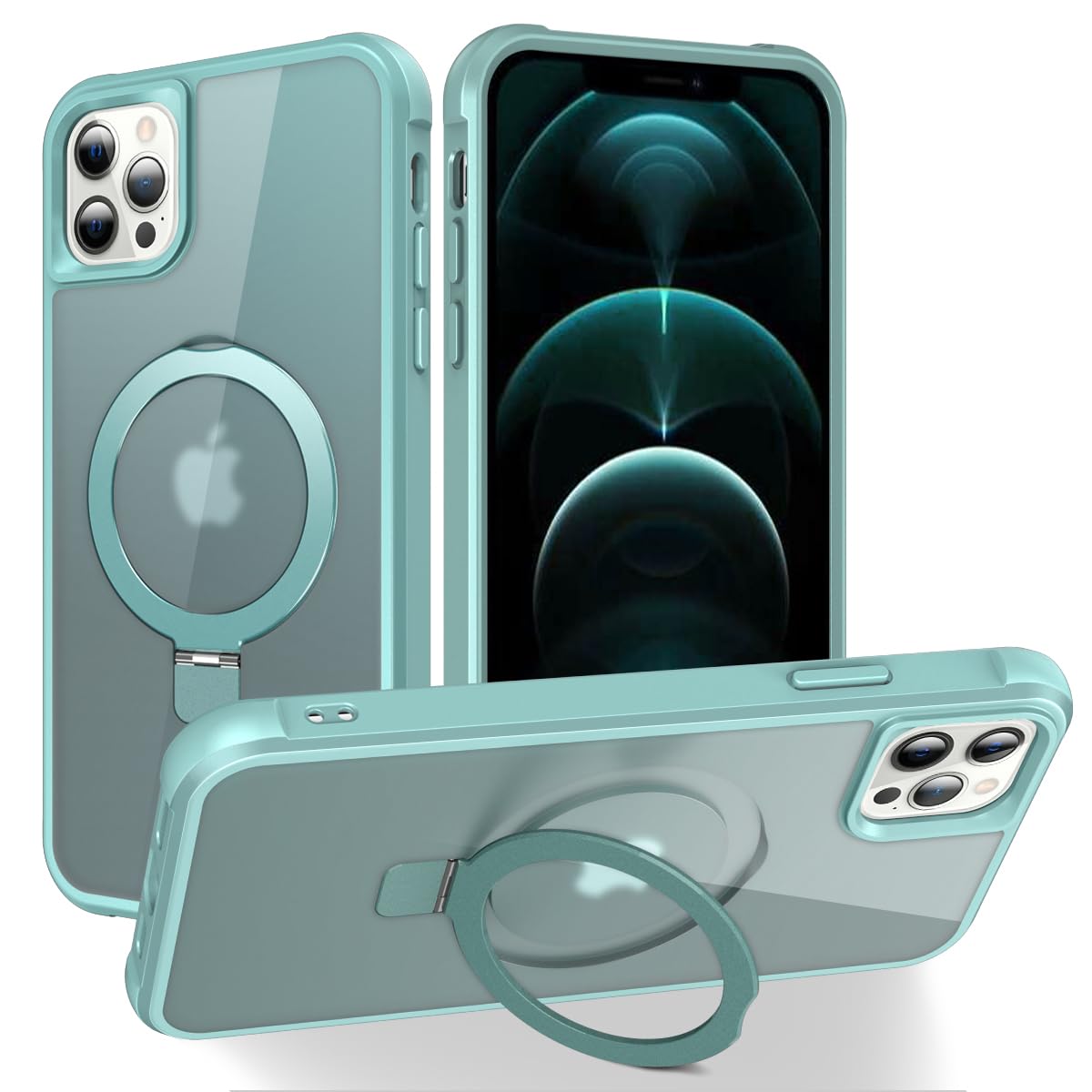 CHAOFEnG Magnetic Compatible with iPhone 12 Pro Max Case with Stand [Military Grade Drop Tested][Compatible with Magnet] Ring Translucent Slim Hard