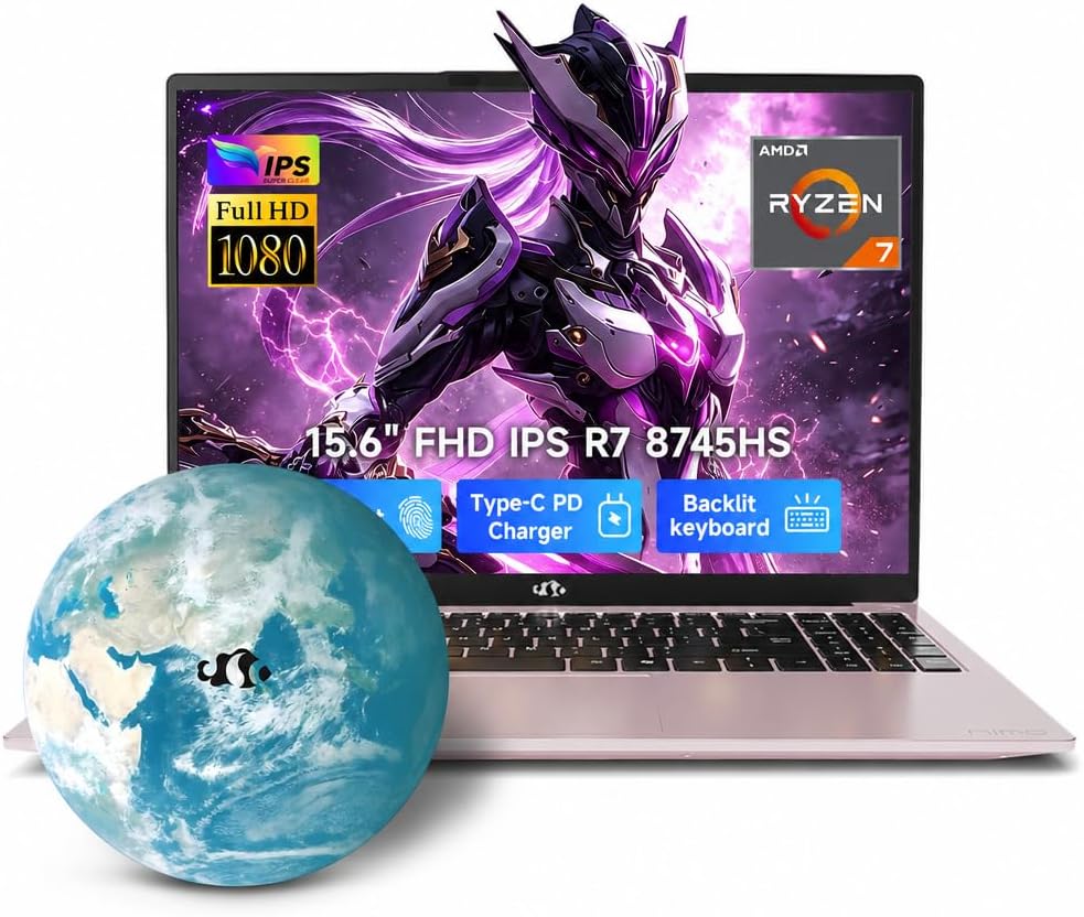 NIMO 15.6" FHD AI Laptop, AMD Ryzen 7 8745HS 8 Cores, 16GB DDR5 256GB SSD