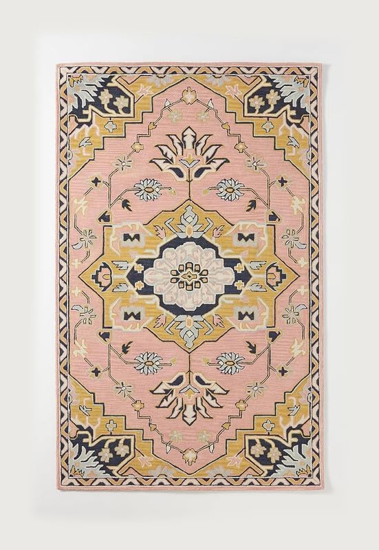 10x14 Ft Handmade Tufted Rug Pink Yellow Multi Traditional Pattern Big Size Area Rug