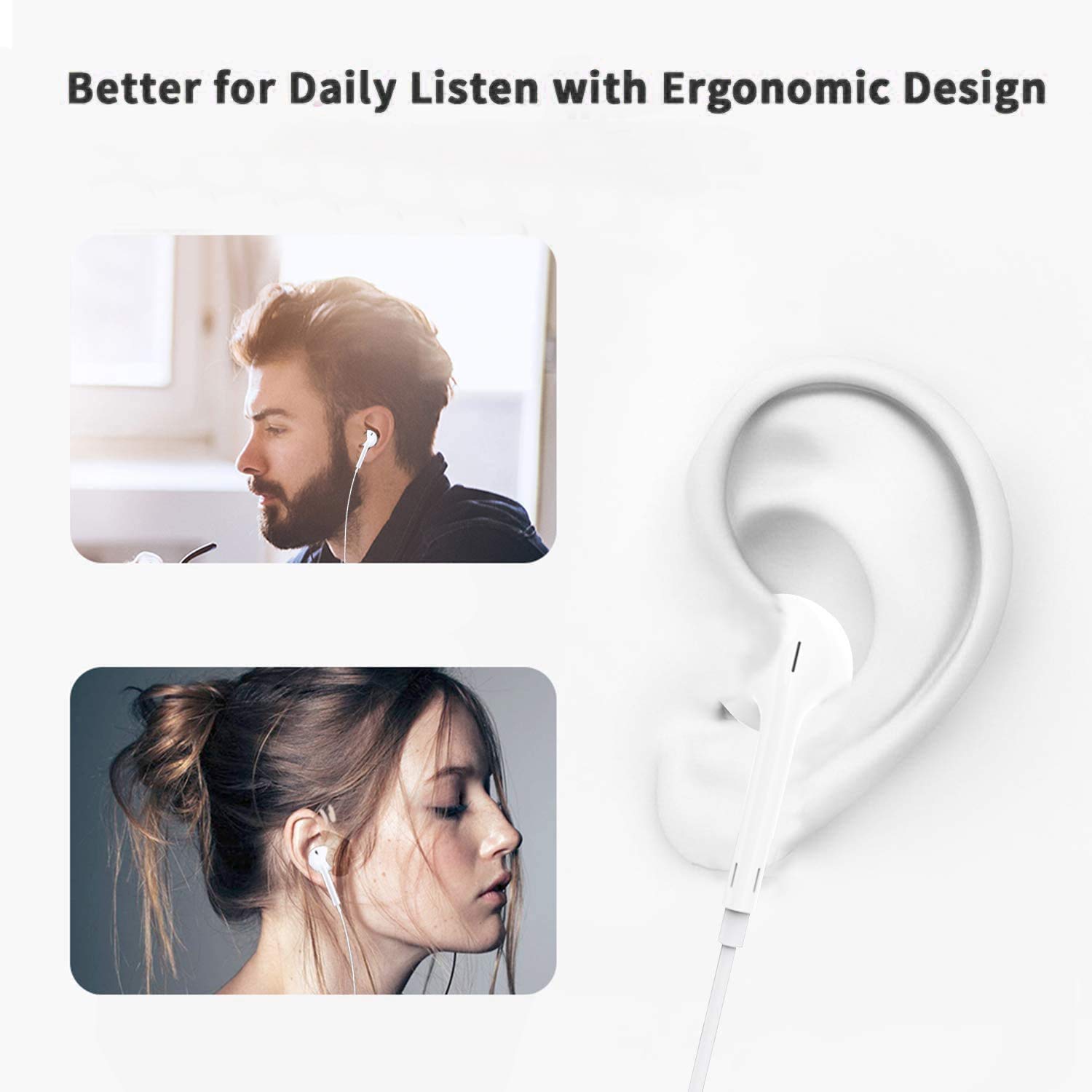 Cuffie per iPhone, Cuffie In-ear iPhone con filo Hi-Fi Stereo Auricolari, Controllo del Volume Isolamento del Rumore Earphones Compatibile con iPhone 14 Pro Max/13/12/Mini/11/SE/XS Max/X/XR/8 Plus/7 - 3