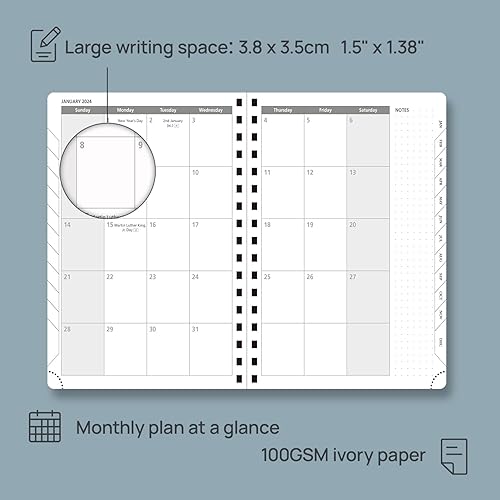Miniatura 3 de POPRUN Agenda 2024 - Agenda semanal de 8.5 x 6.5 pulgadas, agenda 2024 con pestañas mensuales, cubierta suave en espiral, bolsillo interior, 3.53