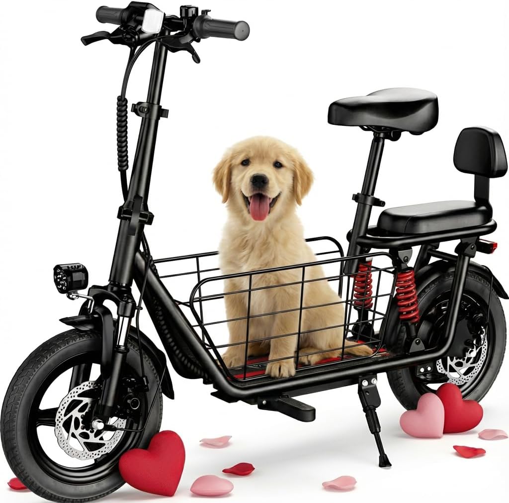 WINDHORSE 850W Peak Electric Scooter with Seat, 20MPH & 25 Miles Range, Dual Shock Absorbing, 3 Gear Speed, 14" Pneumatic Tire, Folding E Scooter for Adults with Basket for Commuting, 330lbs Load