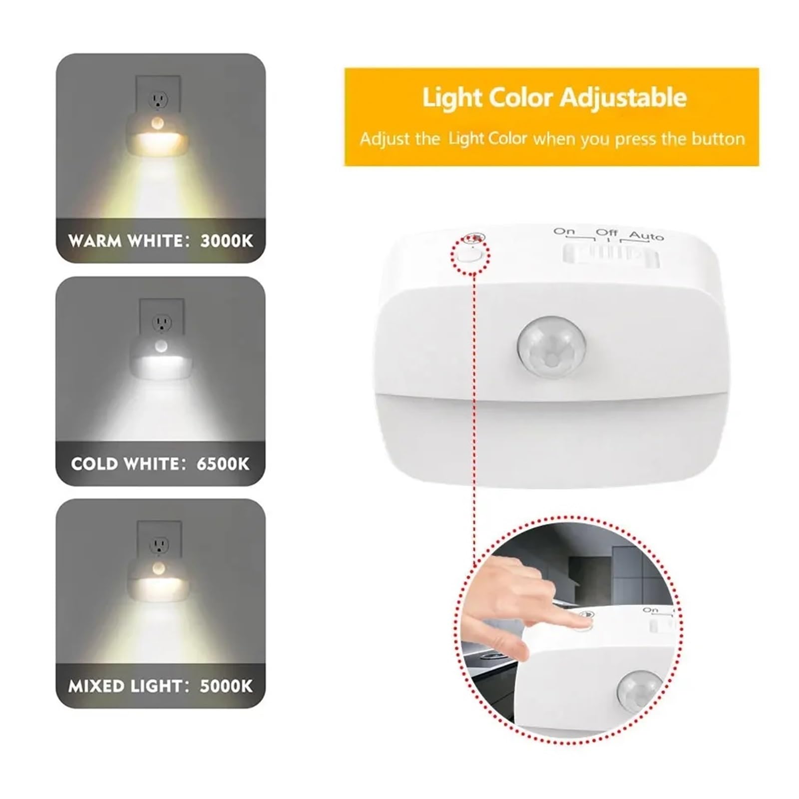 LED-Wandleuchte Mit PIR-Bewegungsmelder, Steckdose, Bewegungsmelder-Nachtlicht For Flur, Treppenhaus, Schlafzimmer Einfache Installation(3 Pieces)