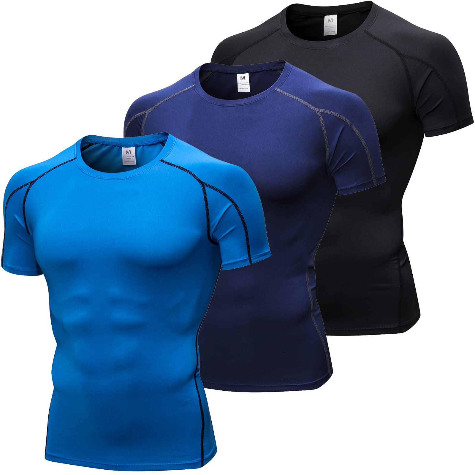 SPVISE Men's Compression Shirts Short Sleeve Workout Gym T-Shirt Running Tops Cool Dry Sports Base Layer Athletic Undershirts