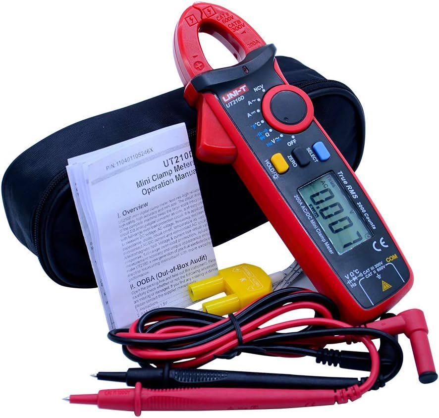 UNI-T UT210D trms clamp meter ac dc current clamp meter 2000 counts with zero mode -40~1000℃ temperature testing and NCV current clamp