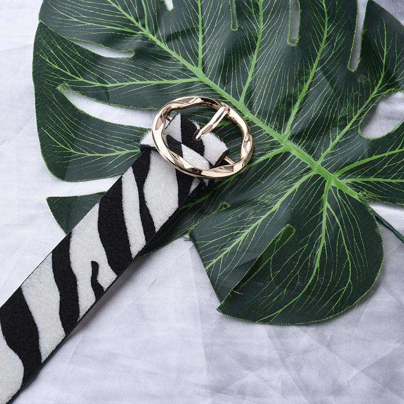 YALLNASL Leopard Zebra Print Belt for Women Vintage Animal Belts for Jeans Dress Belt Faux Leather Cow Blet No Holes3