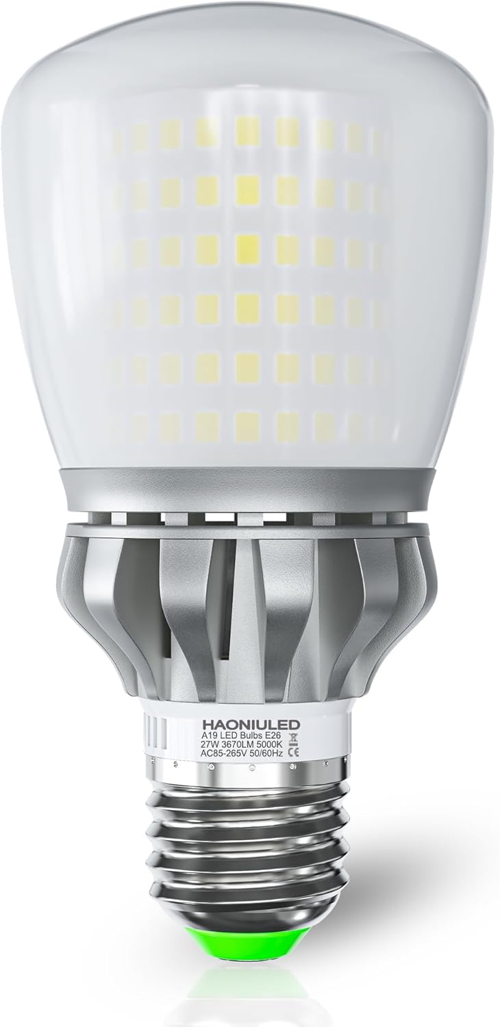 A19 LED Light Bulbs, 3670 Lumens E26 LED Bulb, 250W Equivalent, 6000K Cool Daylight White Non-Dimmable, 22-Year Lifetime, 27W Energy Saving for Home Office Garage