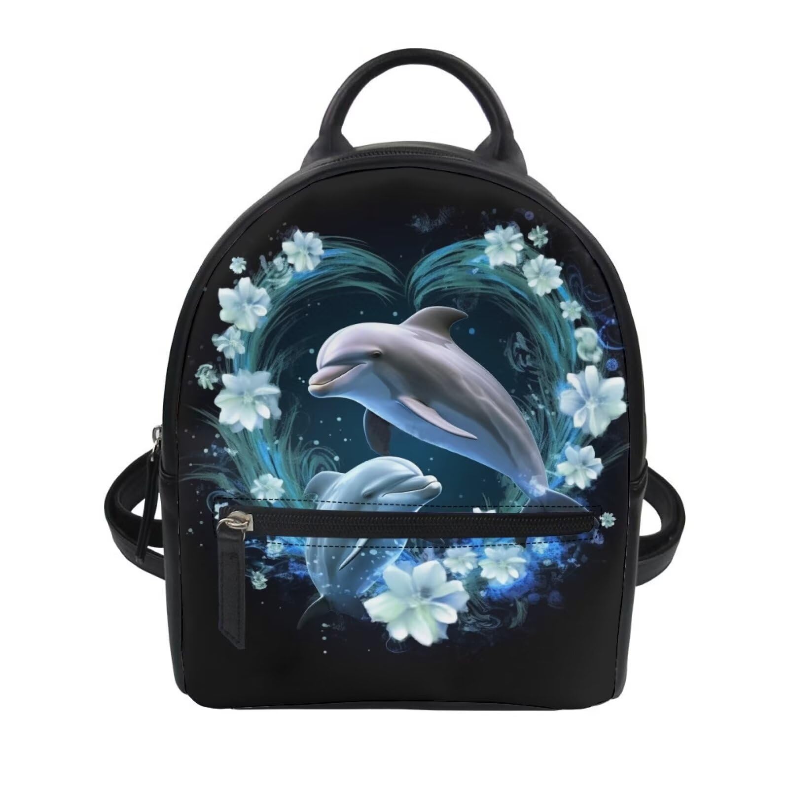 Showudesigns Dolphin Flower Backpack Purse for Women Mini Backpacks Water-Resistant Small Back Pack Shoulder Bag for School Travel Min Casual Daypack