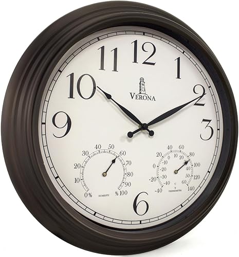 Miniatura 13 de Relojes para exteriores para patio, grande, impermeable, con termómetro, reloj de pared para interiores y exteriores de 24 pulgadas con combinación