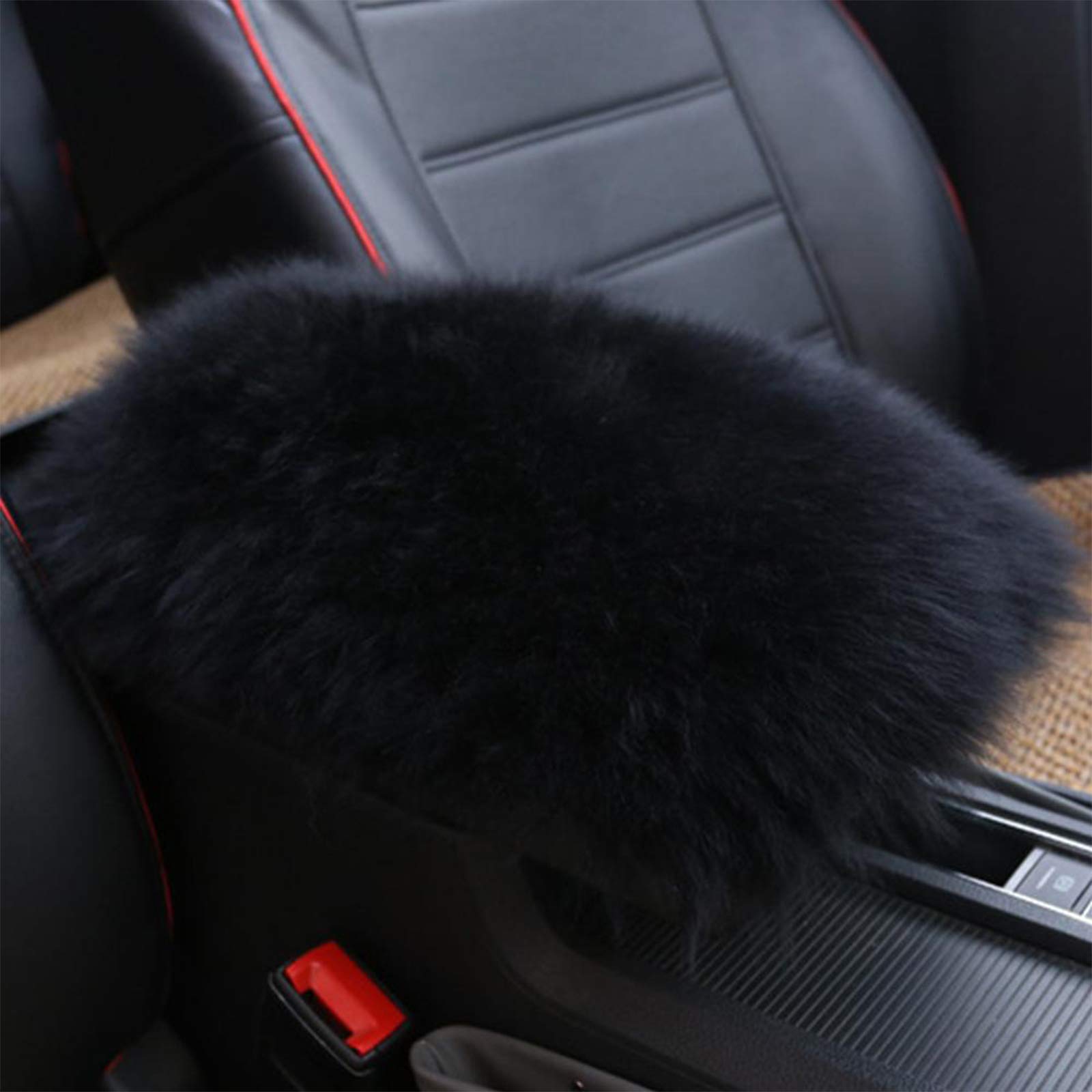 Auto Center Console Pad Furry Sheepskin Wool Car Armrest Seat Box Cover Protector (Black)