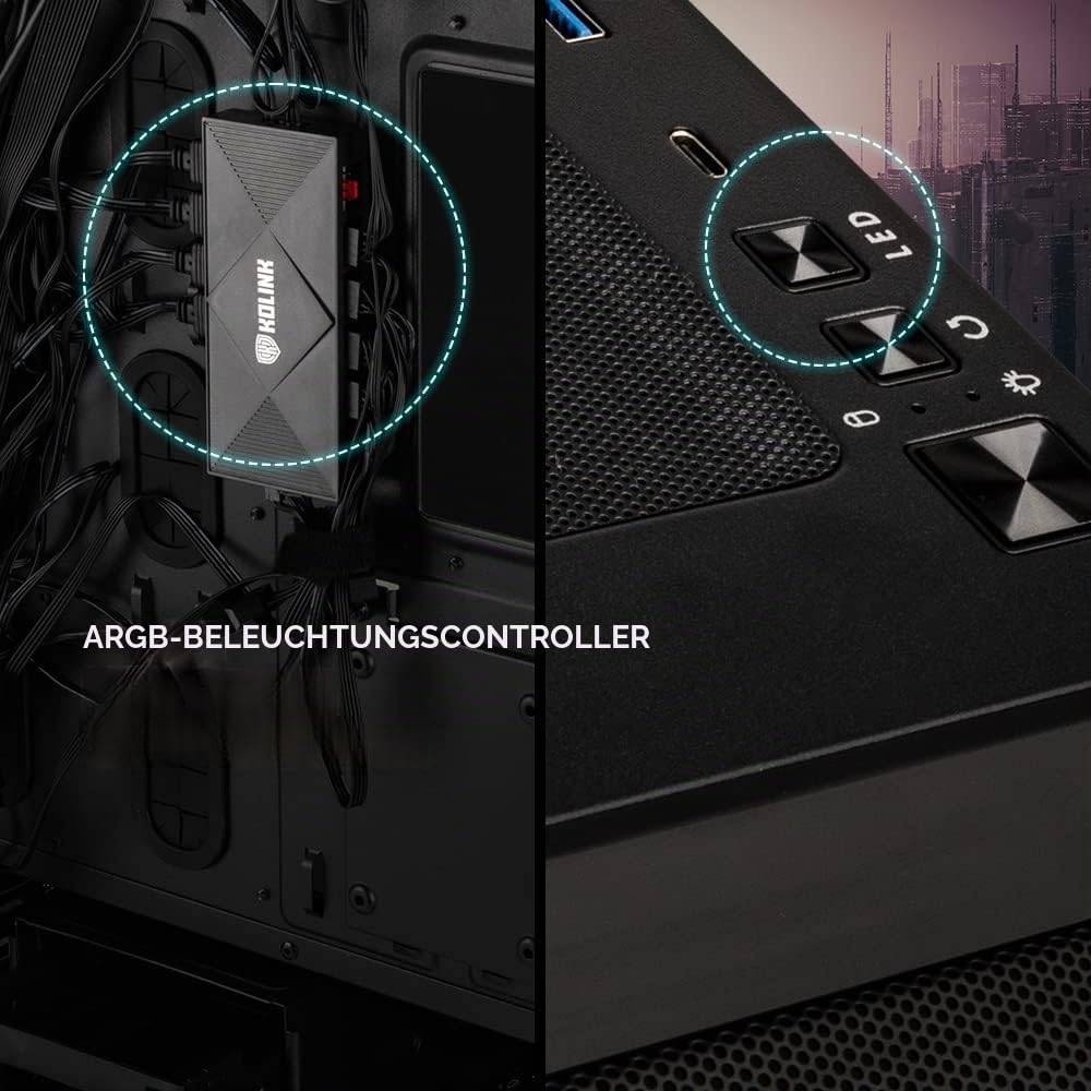 Kolink Citadel Mesh ARGB Midi-Tower PC Gehäuse E ATX Gehäuse RGB PC-Gehäuse, Tempered Glass Computergehäuse für PC, Midi Tower, PC Hülle mit Lüfter, Computer Gehäuse…