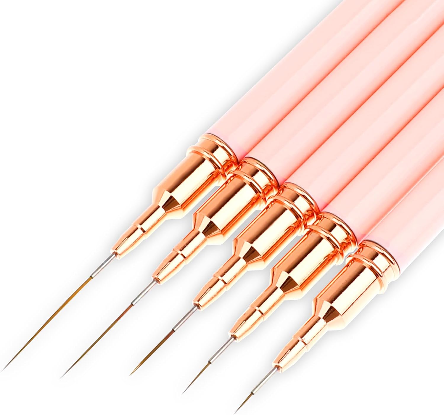 WLLHYF Nail Art Liner Brushes, 5Pcs Gel Polish Painting Nail Dotting Drawing Long Lines Tool Art Design Pen Set Metal Handle Nail Art Design Brushes for Women