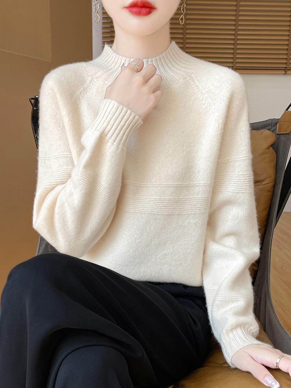 100% Merino Wool Sweaters for Women's Fall Winter Knitted Thick Warm Pullover Long Sleeves Turtleneck(WQ710) - Image 3