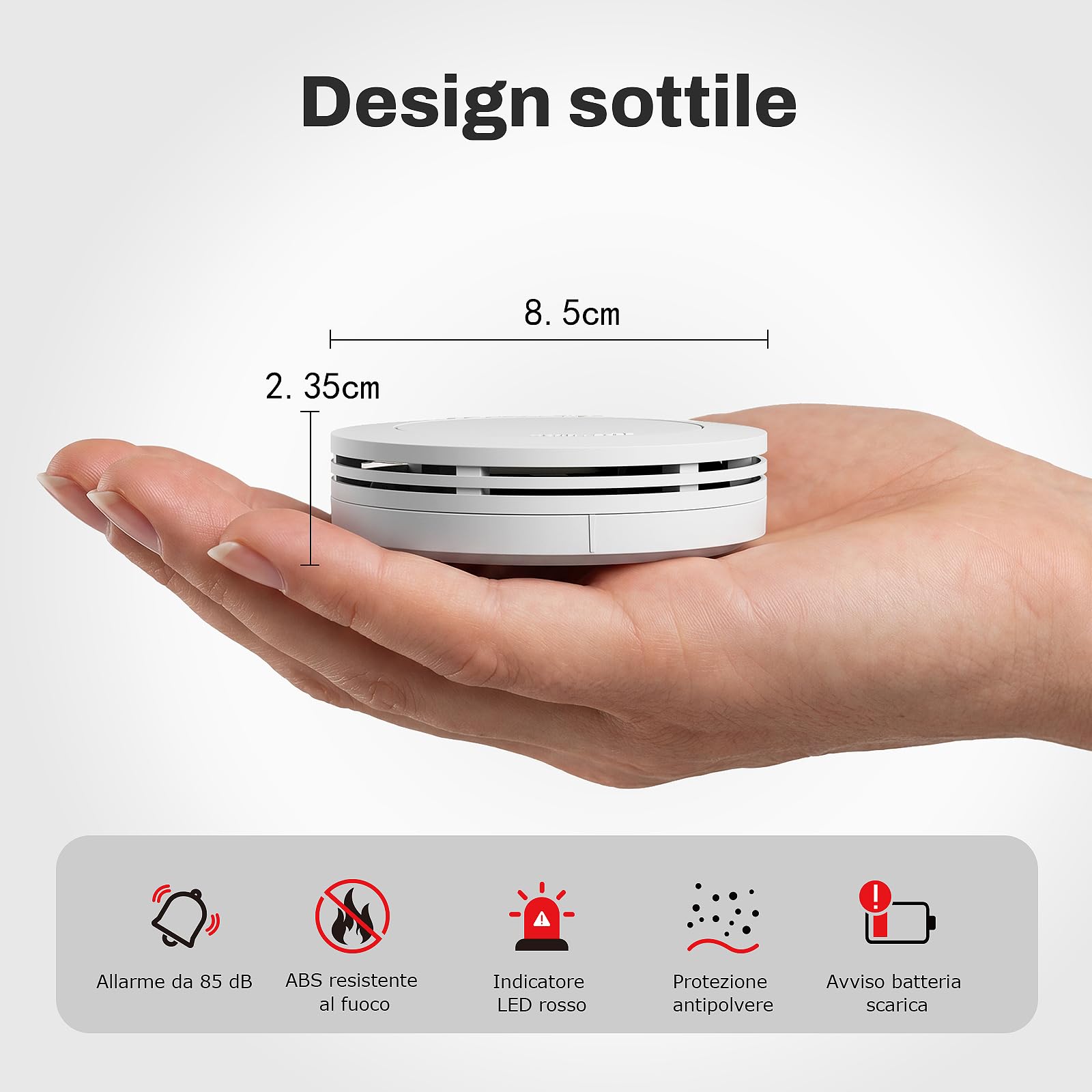 Safeliveo Rilevatore di Fumo, Allarme Fumo Set da 3 Pezzi, Batteria 10 Anni, Certificato EN 14604, Senza LED Lampeggiante,85 dB, Funzione Silenziosa, con cuscinetti adesivi