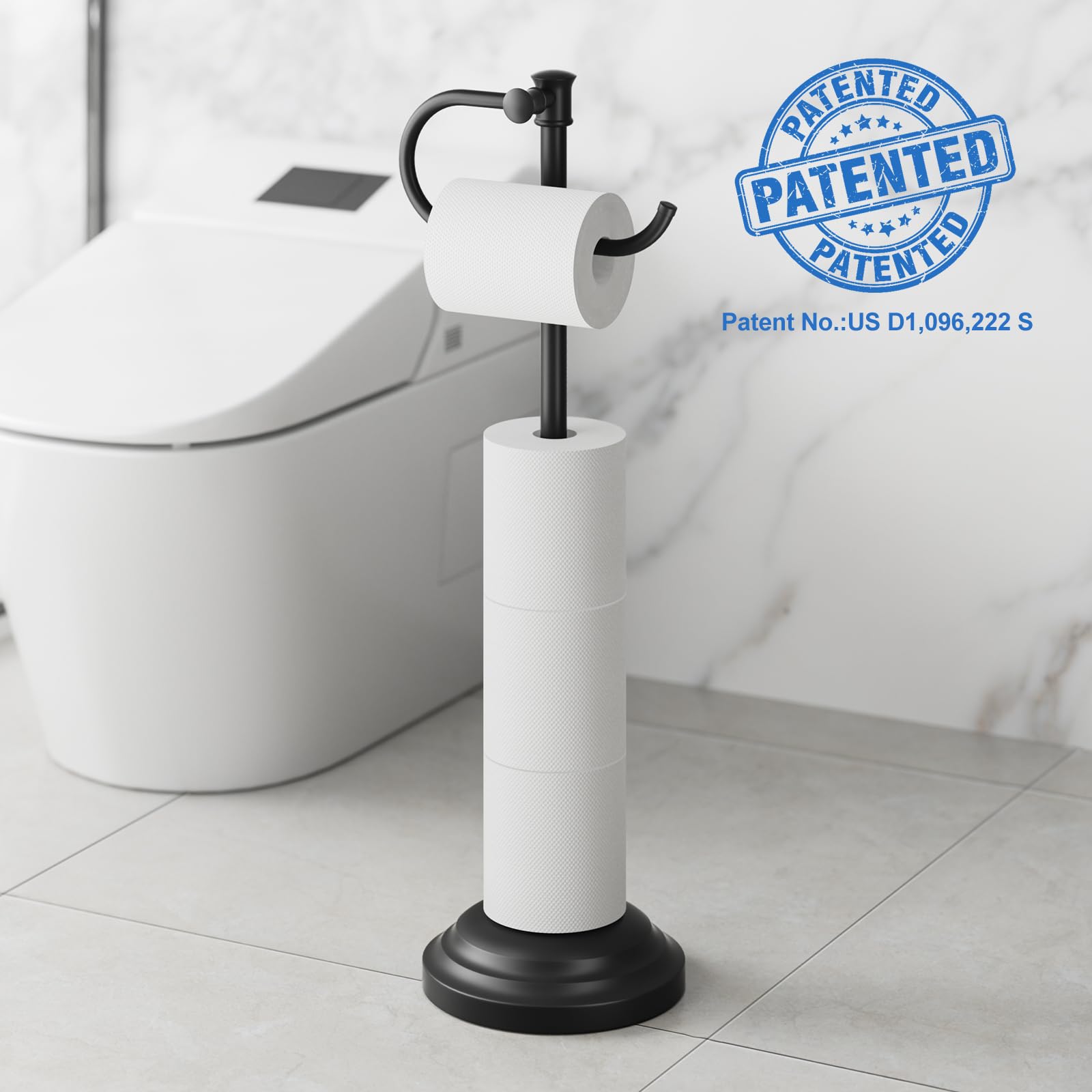 RUMOSE Toilet Paper Holder Stand for Floor Free Standing, Black — Amazon image 5