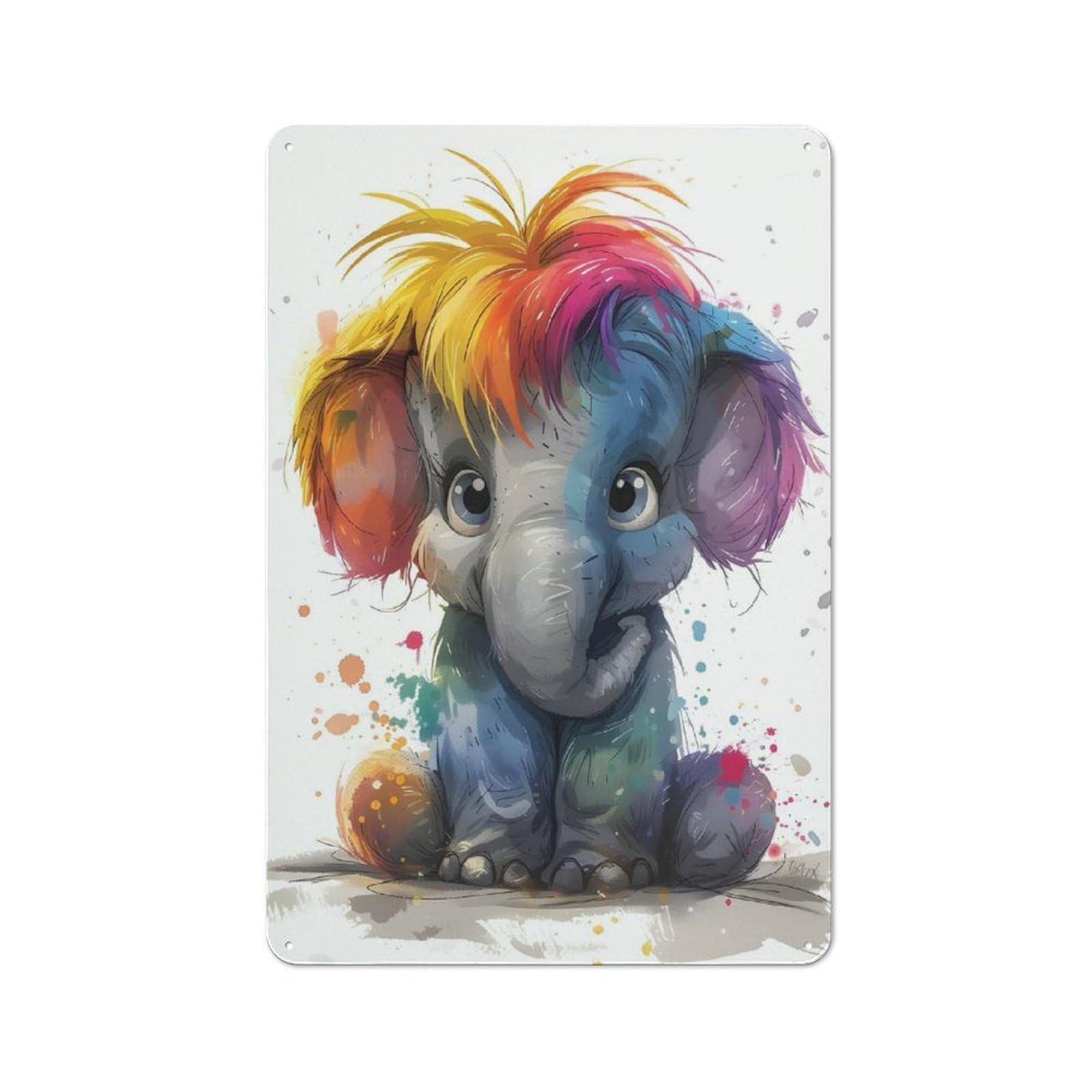 Junmoney Rainbow Elephant Vintage Vintage Metal Sign 30X20cm Featuring Room Wall Plaque For Flat, Dorm Room, Lounge Or Cafe