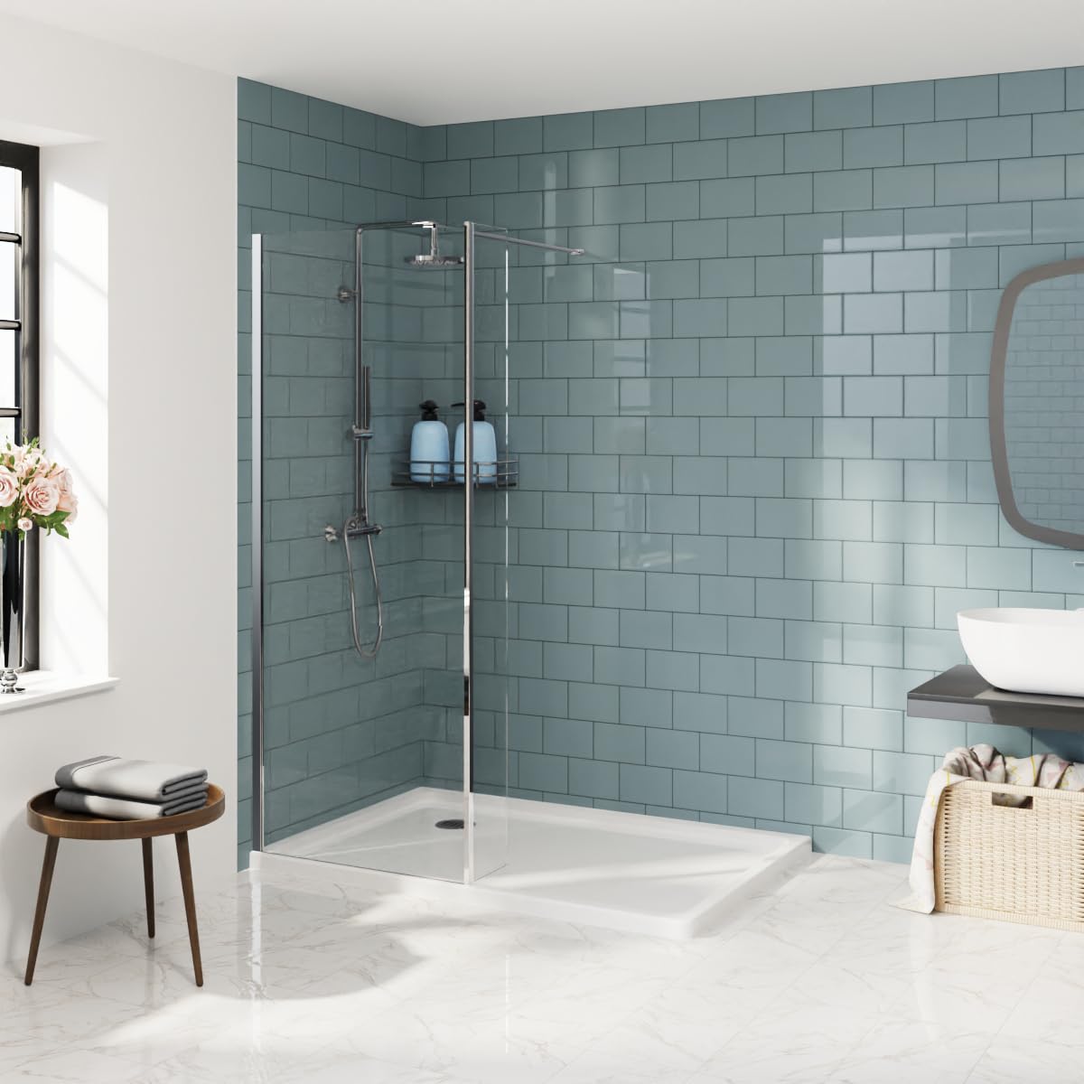 Aquariss 800mm Walk in Shower Enclosure with 300mm Return Panel Chrome