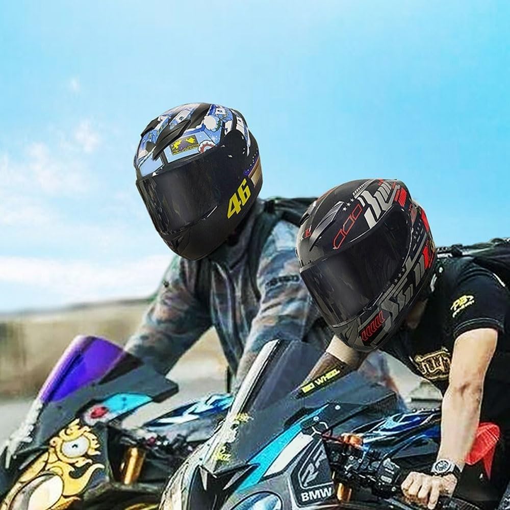 Casco Integral de Motocicleta con Visera Solar Negra para Adultos, Casco de Moto de Carreras de Calle con Guantes y máscara, homologado por Dot/ECE. D,XL=61-62cm