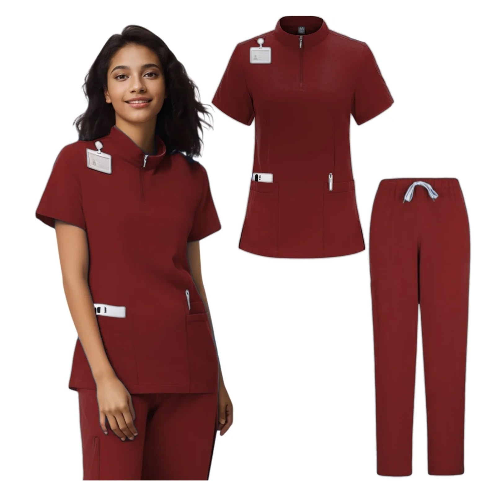 Uniforme Sanitario Unisex Uniforme médico quirúrgico Multicolor for Mujer, Ropa de Trabajo(Wine Red,L)