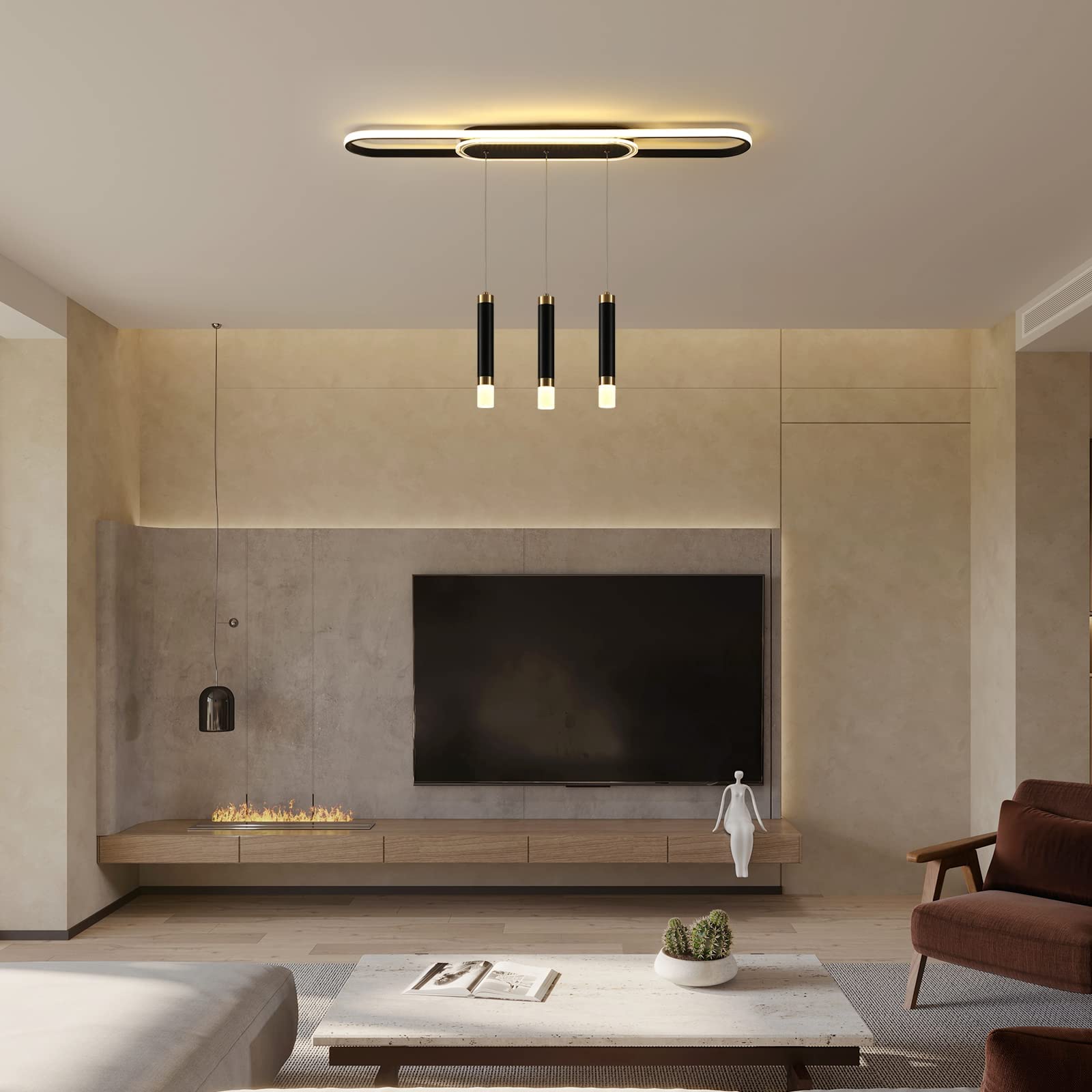 Oninio nowoczesny żyrandol stołowy, akryl 3 światła nowoczesne lampy wiszące sufitowe z pilotem lampa wisząca do kuchni jadalnia salon