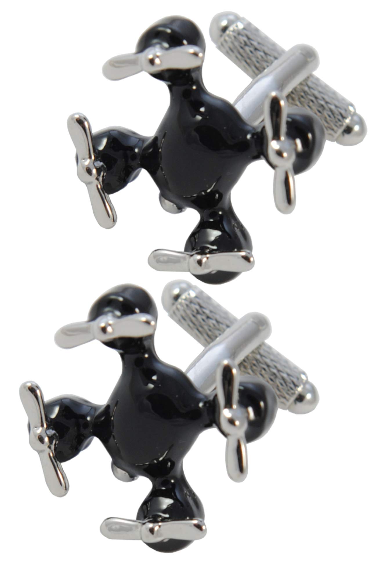 Boutons de Manchette - Avec Boîte - Pour Homme Noir - Drone | Laiton - En Volant Avion sans Pilote - Couleur Noir et Argent - Une Paire