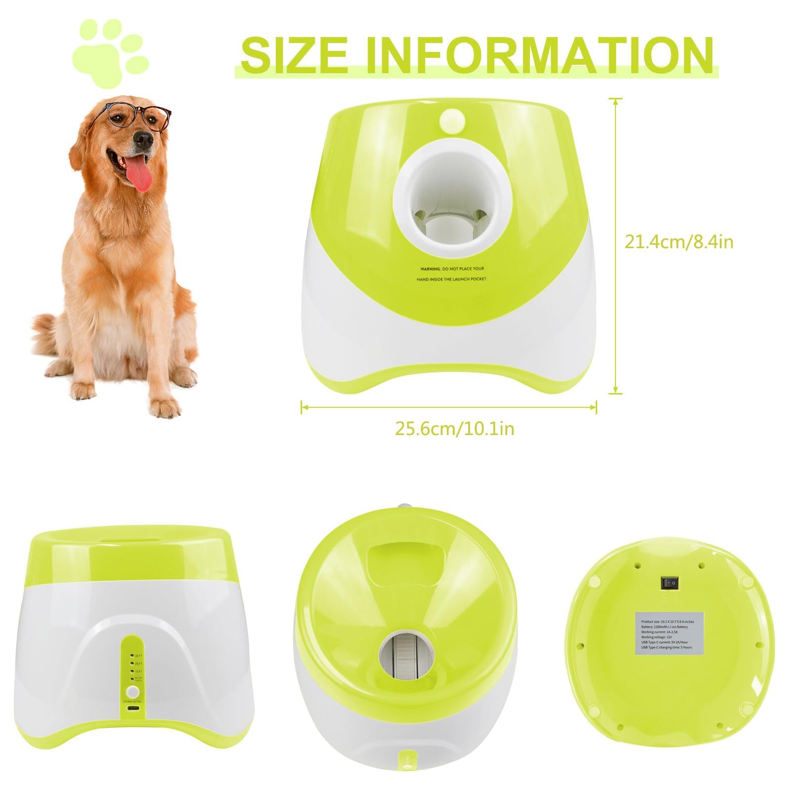 Lanzador de Pelotas para Perros, Máquina Lanza Pelotas Perro Automático Juguete Interactivo Perro con 3 Pelotas de Tenis, Ajustables Anchos de Lanzamiento, Pelota Tenis para Perros Pequeños y Grandes