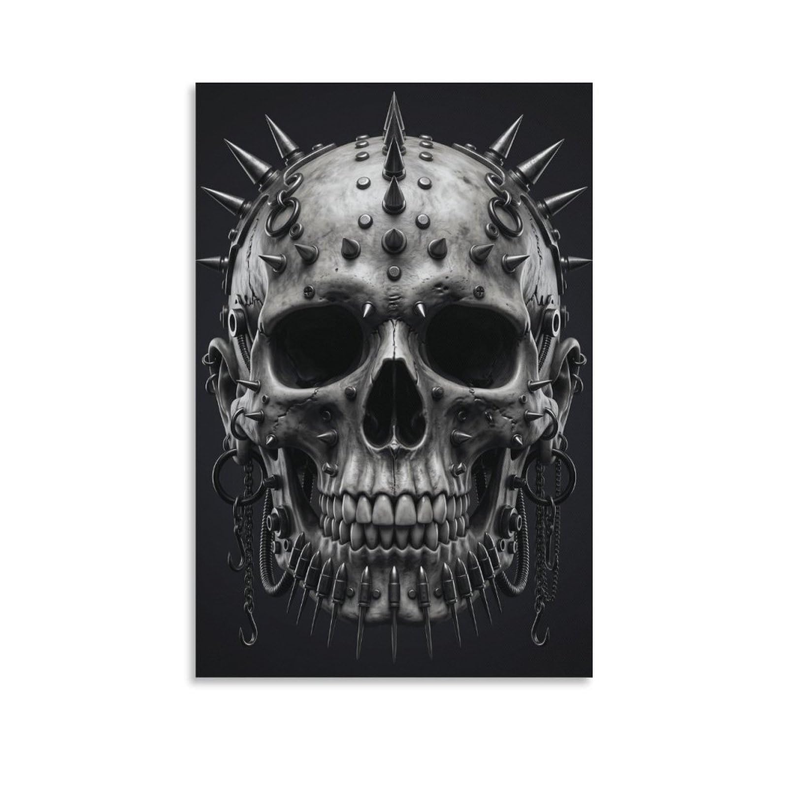 W7C8U2X3 Black Punk Metal Skull Canvas Wall Art, Gothic Fantasy Wall Art