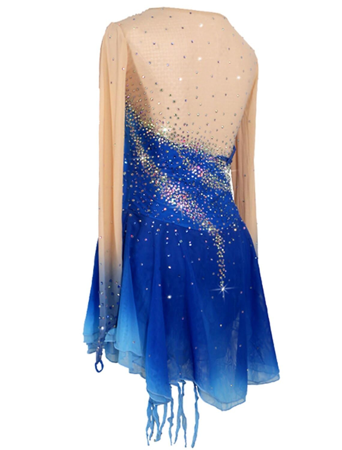 purpleq Eiskunstlauf Leistung Kleid für Mädchen Eislauf Wettkampf Kostüm für Damen Langarm Trikots für Rhythmische Gymnastik Strass Handgefertigt Gradient