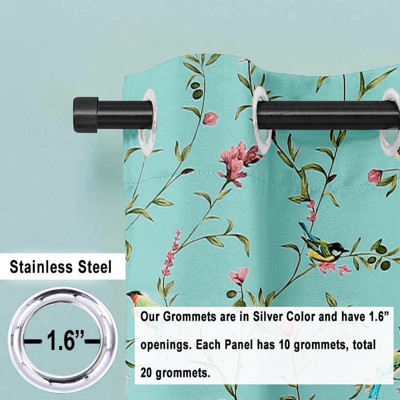 Image of Cloth Fusion Printed 100% Blackout Door Curtains 8 Feet Long Set of 2, Room Darkening Parda with Stainless Steel Grommets for Home Decor (8x4.5 Feet, Blue Forest)
