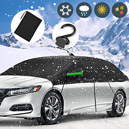 Big Ant Demi Bâche de Protection pour Voiture SUV en Hiver, Bâche de Pare Brise Anti-Neige Anti-UV, Housse de Protection de Voiture Auto Anti-Neige Anti-UV,en 210D Durable, Universelle,Noir