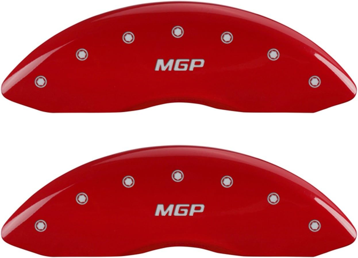 MGP Caliper Covers Compatible with 2011-2018 RAM 1500, 2019-2024 1500 Classic, 2013-23' 1500 Eco Diesel (Fits 18"+ Wheels) Powder-Coated Finish, 4 PCS Front and Rear (Red - RAM/Head Engraving)