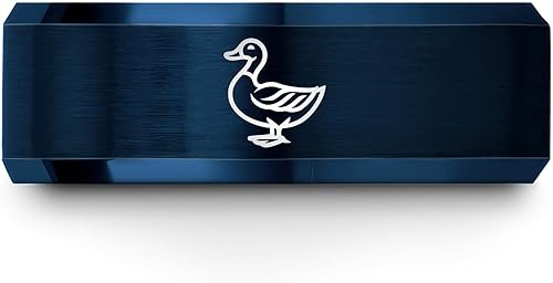 Vista 3 de Anillo de pato Regalo para fanáticos de la vida silvestre Carburo de tungsteno Oro amarillo negro plata azul Hombres Mujeres Bisel de cúpula