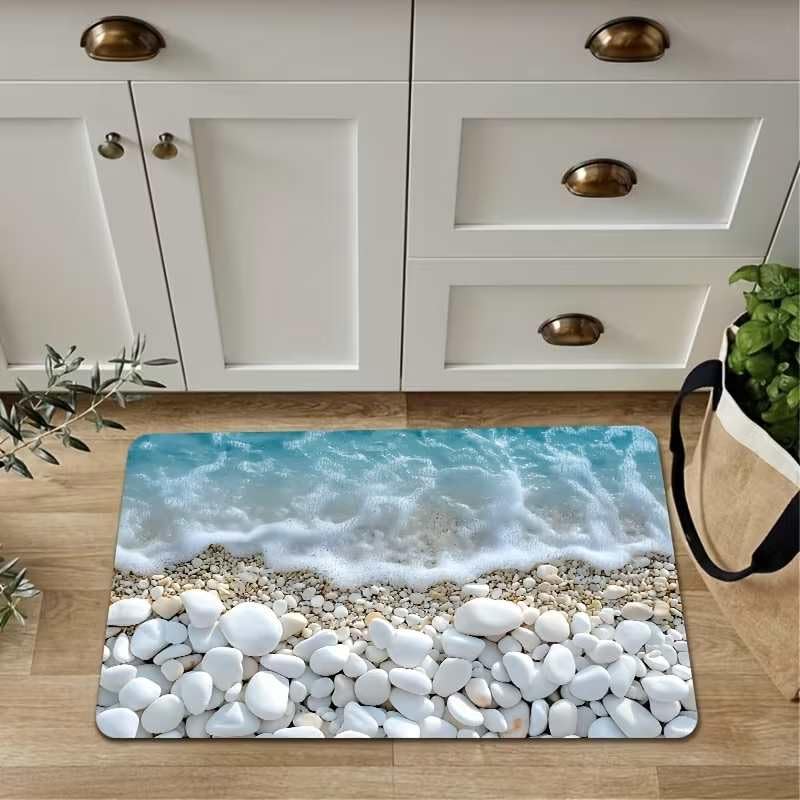 Image of Arviz 3D Bathroom Door Mat, Anti-Slip Rectangular Doormat for Bathroom, Rubber 3D Patterned Water Soaking Floor Mat, Sea Design Soft Cushion Carpet Rug for Home, Entryway, Office, Kitchen