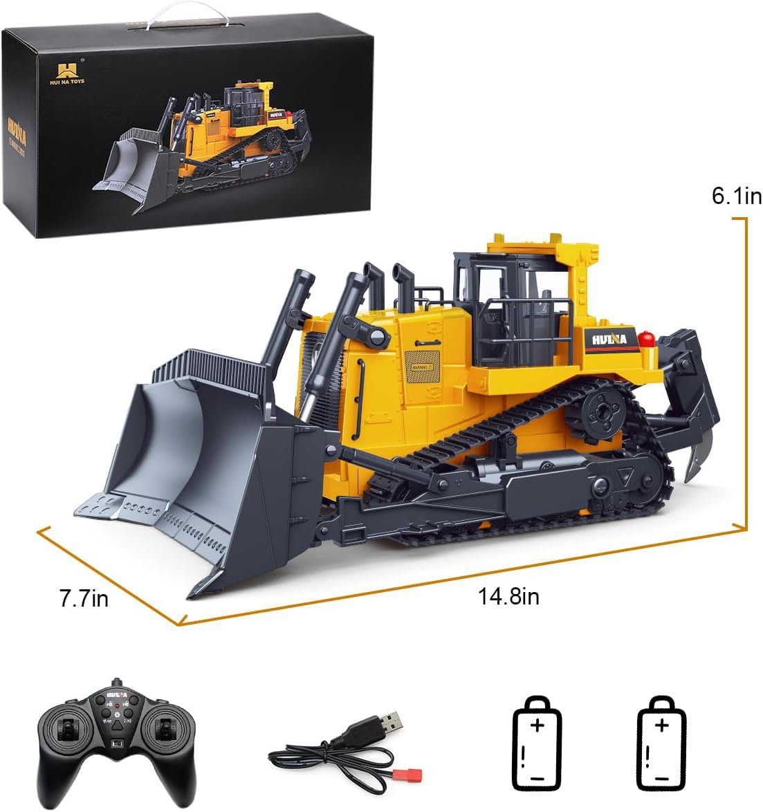 fisca Bulldozer teledirigido RC 1/16 Vehículo de construcción Completamente Funcional Controlado Bulldozer, 2,4 GHz 11 Canales Dozer, Juguete de Carga Frontal con luz y Sonido para niños