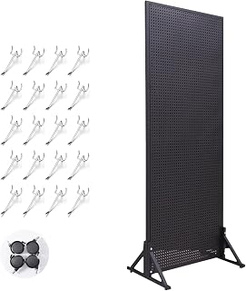 Kit de tablero de clavijas de acero laminado en frío con 20 ganchos y 4 ruedas universales, organizador de pared versátil para garaje, sala de manualidades, oficina, taller, color negro (50 x 160 cm)