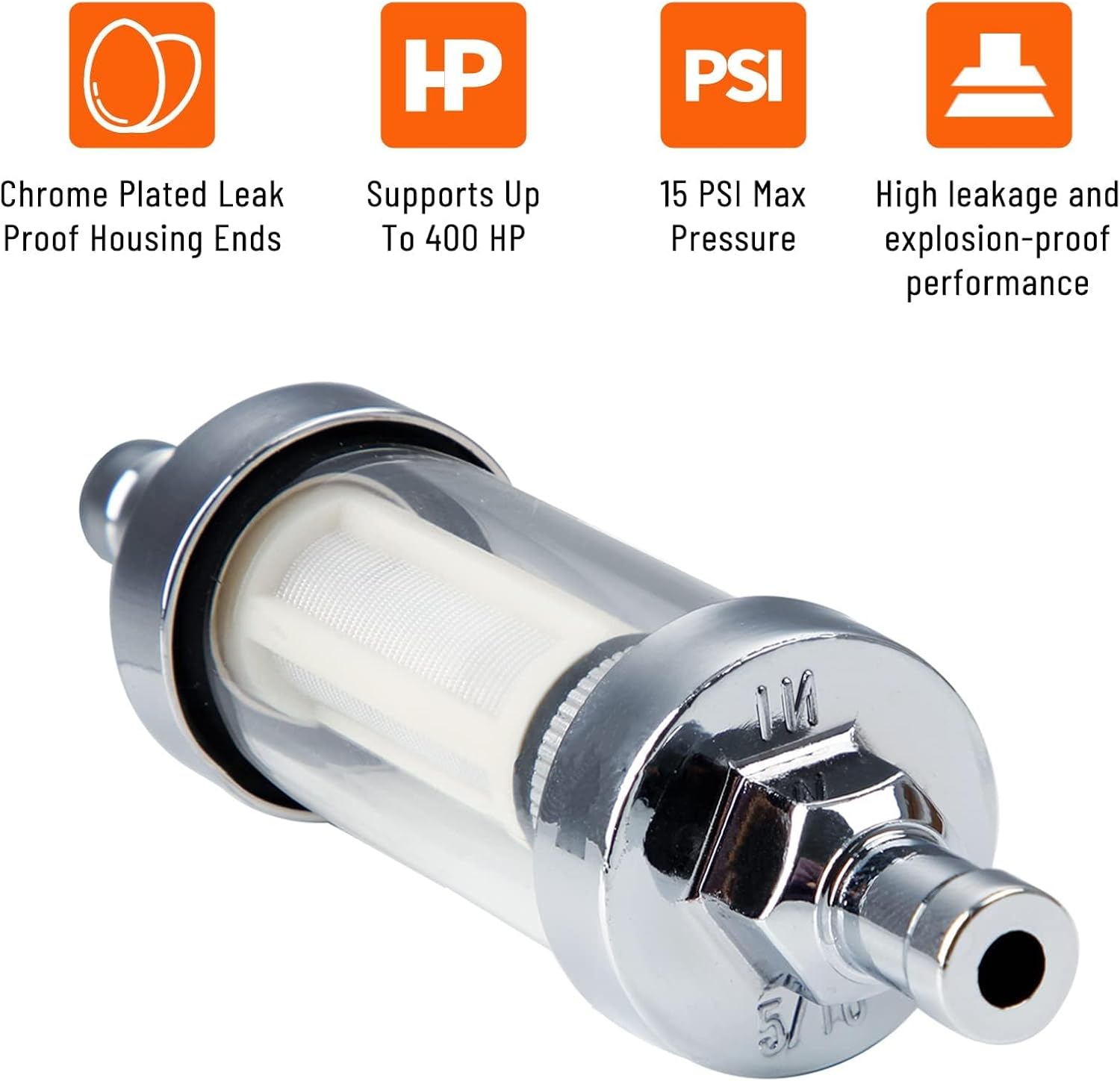 5/16 inch 9747 Inline Fuel Filter With Clear View Glass And Chrome (5)
