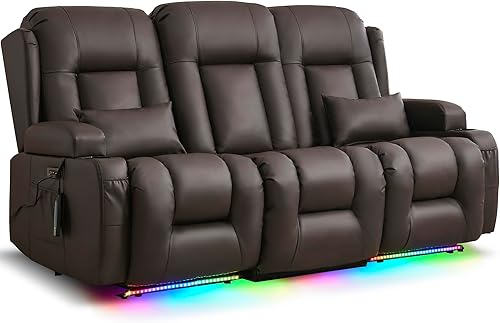 Miniatura 1 de URRED Sofá reclinable de dos plazas con masaje y calor, diseño de respaldo central abatible de 3 asientos, sofá reclinable eléctrico para