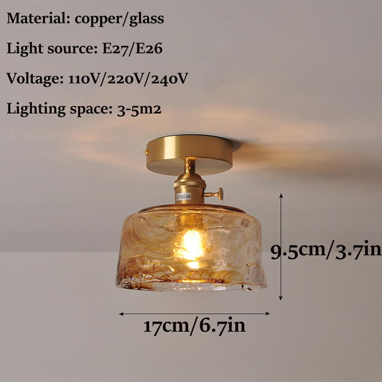Lampa sufitowa do przedpokoju, balkonu, małej lampy na werandzie, vintage, okrągła, szklana lampa sufitowa do montażu podtynkowego, mini lampy sufitowe, E26 kuchnia, łazienka, wejś