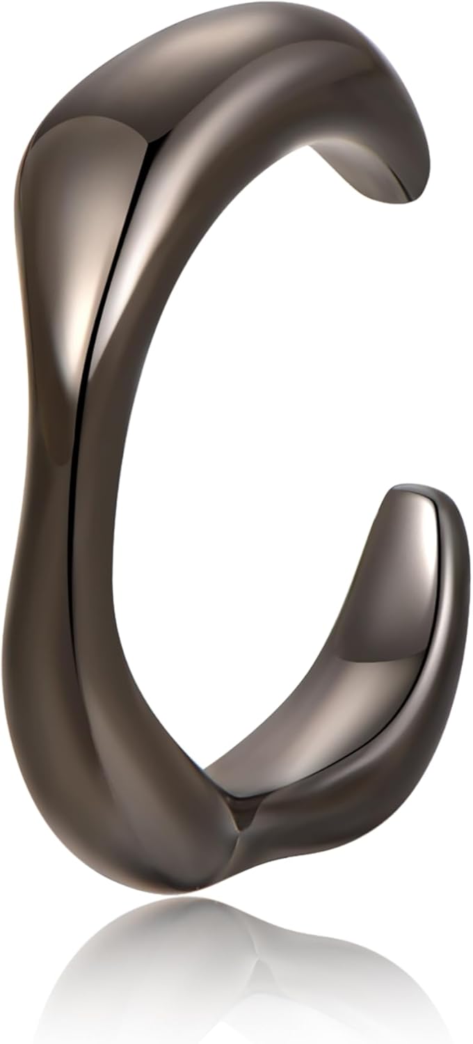 Boucle D'Oreille Cuff En Argent 925 Sans Percing - Clip Noir Et Argent Pour Femme Et Homme - Design Minimaliste