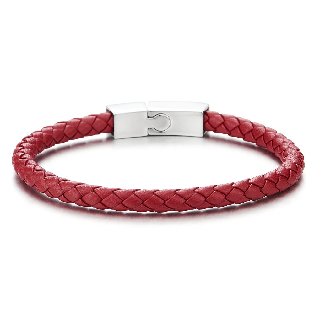COOLSTEELANDBEYONDFina Pulsera Cuero Trenzado de Hombre Mujer, Pulsera Cuero Tejido de Hombre Mujer, de Acero Cierre Magnético