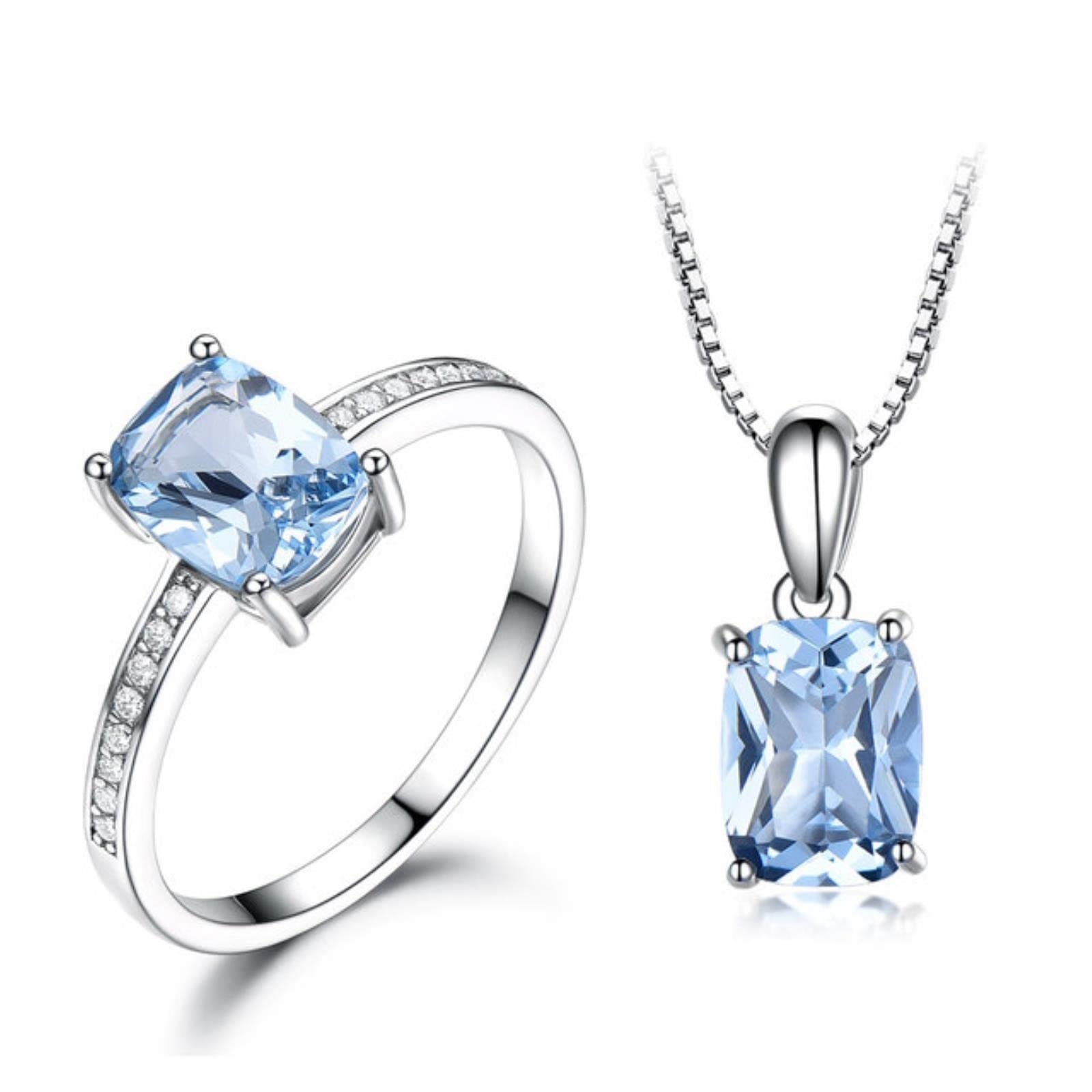 Geschenk 925 Sterling Silber Schmuck Erstellt Sky Blue Topas Ringe Und Halskette Elegante Geburtstagsgeschenke Edles Schmuckset